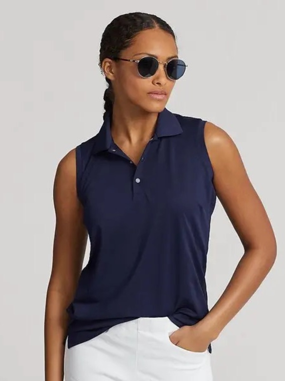 RALPH LAUREN SZ XS~POLO GOLF RLX SHIRT~CLASSIC FIT TOP~SLEEVELESS SILVER BUTTONS